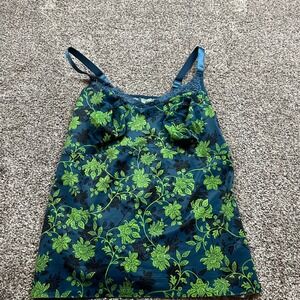 Ruby‎ Ribbon Camisole Womens 44 Navy Green Floral Lace Trim Tank Top